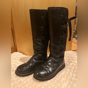 WOMENS UGG AUGUSTINE BLACK LEATHER & SUEDE CORSETED BOOTS